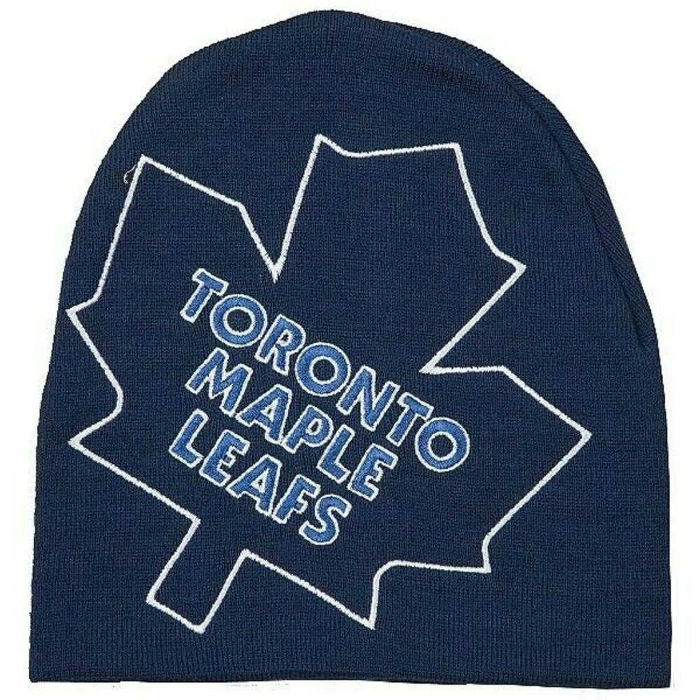 TORONTO MAPLE LEAFS CUFFLESS KNIT BEANIE HAT STOCKING SKI CAP LARGER SIZE LOGO